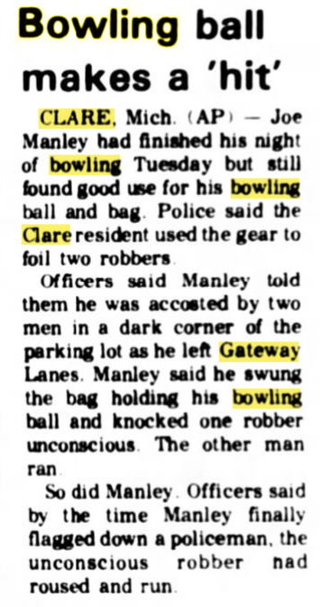Gateway Lanes & Lounge - Feb 1977 - Robbery Thwarted By Bowling Ball (newer photo)